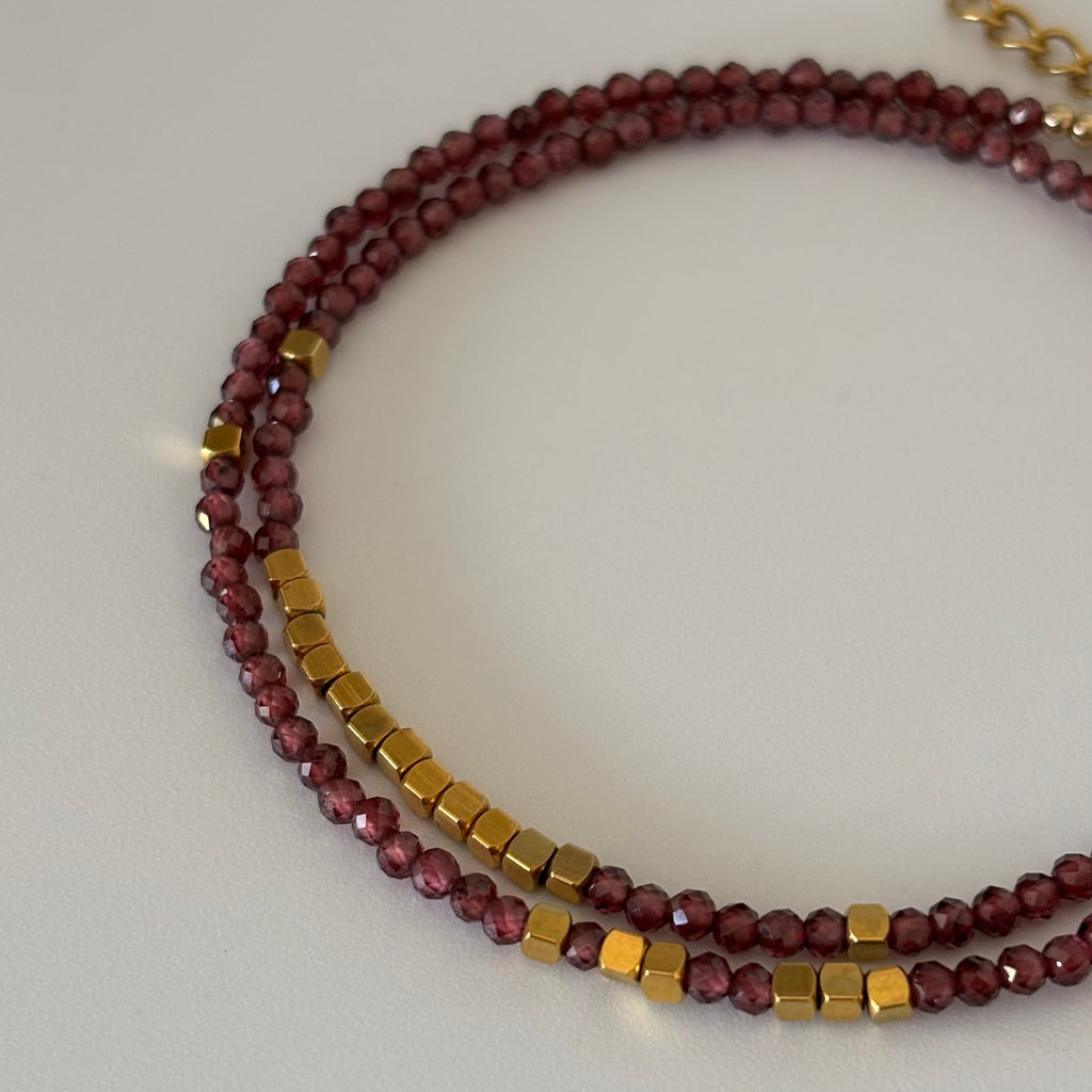 Bracelet Elise double tour • Grenat rouge